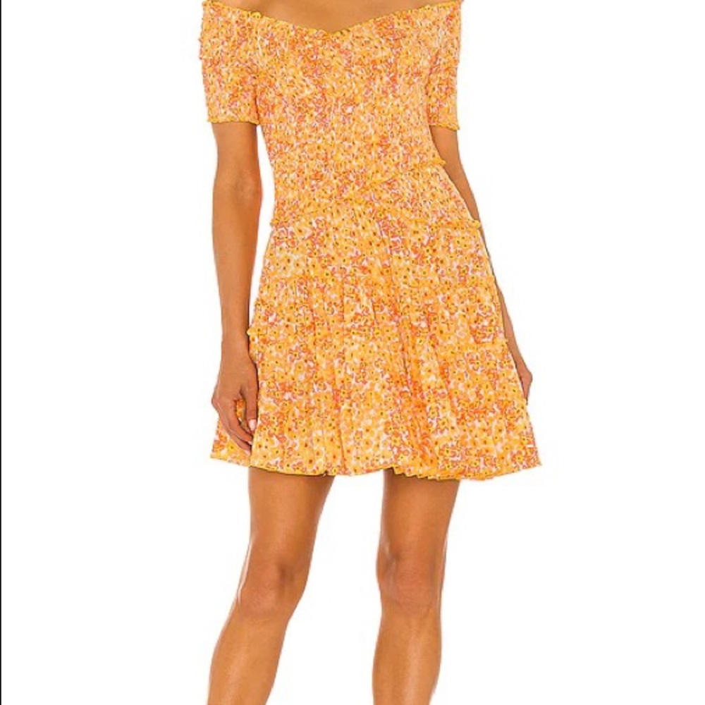 POUPETTE ST BARTH Soledad Off-the-shoulder Mini Dress Yellow Hortensia sizeM NWT